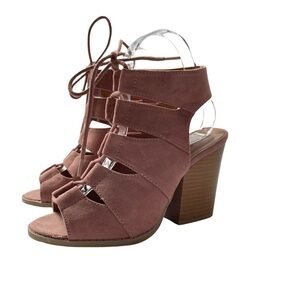 Charlotte Russe Lace Up Peep Toe Chunky Block Heels Booties Sz 6
